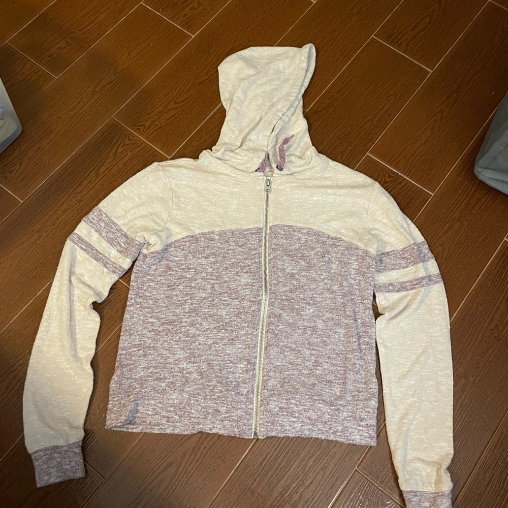 Unbranded Purple Ivory Hoodie sweater front zip size medium polka dot drawstring - Picture 4 of 14